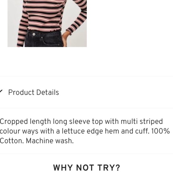 TOPSHOP Y2K Multi Striped Crop Lettuce Top Red Black Cream Size 2 - Picture 9 of 11